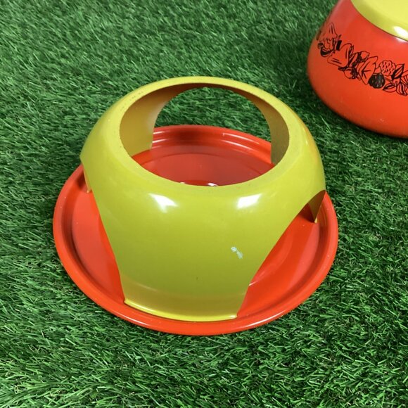 Vintage Mushroom Fondue Set Orange Green - Picture 3 of 16
